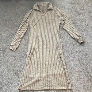 Shien Womens Size Small Gray Ribbed Long Sleeve Dress